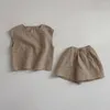 Ensembles de vêtements 2024 Été Baby Sleeve Shevel Set Infant Boy Girl Solid Breathable Vest Shorts 2pcs Suit Toddler Tenues polyvalentes
