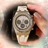 Popular Women Diamonds Ring Watches Day Date Time Clock Quartz Battery Core Chronograph Black White Blue Rubber Strap Chain Bracelet Watch Gifts