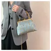 Umhängetaschen chinesischer Stil Retro Blue Evening Mode einfache Druckschale Clutches Metallgriff Handtasche Goldkettenbeutel für Frauen