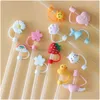 Drinking Straws Er Tips Reusable Creative St Sile Dust Cap Splash Proof Plugs Lids Anti-Dust Tip Suower Cherry Blossom Rainbow Cat Paw Dhnqy