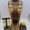 Fashion Dubai Gold Farbschmuck Set für Frauen Afrikanische Indien Langkette Quasten Halskette Ohrringe Ring Abend Partygeschenk 240506