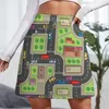 Юбки бесшовные городские карты карты верхнего вида здания улицы с автомобилями грузовики мини -юбка женская летняя платья женщина