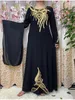 Etniska kläder 2023 Dubai Women Abaya Muslim Evening Long Slve Dress Ice Silk Fabric African Elastic Embroidery Robes Islamiska kläder T240510