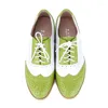 Chaussures décontractées Green White Gétille en cuir personnalisé à la main à la main
