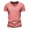 Summer 100% Maglietta da uomo in cotone a V-Neck Fashion Casual Slim Color T-Shirt Tops Male Time Maglietta per maniche corte per uomo 240429