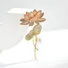 Brooches Enamel Crystal Pearl Lotus Flower For Women Rhinestone All-match Plants Party Office Brooch Pins Gift