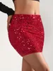 Skirts Sequined Red Mini Bodycon Skirt Elegant Elastic Waist Slim For Spring & Summer Women's Clothing