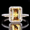 Cluster Rings Fashion Yellow Crystal Citrine Gemstones Diamonds For Women White Gold Silver Color Wedding Jewelry Bague Bijoux Gifts 259s
