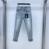 2024 Spring Automne Embroderie Animal Imprimé jeans pour hommes Ripped Light Washed Man's Long Crayer Pantal WCNZ162