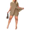 Suisses de survales pour femmes Spring Casual Short-Shirts Short 2 pièces Set High Collar Slit Hem Slim Sexy Commuter Fashion Suit