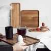 Tea Trays 1PC Acacia Wood Serving Tray Square Rectangle Breakfast Sushi Snack Bread Dessert Cake Plate With Easy Carry Grooved Handle Gift
