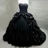 Robe de bal princesse gothique robes de mariée noire chérie appliques perlées taffetas robe nuptiale robe de mariee manche longue 261u