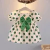 Mädchenkleider Baby Sommer Baumwollpunkt Druck Bow Kurzärmelde Kleid Mode koreanische Version Strand Strand