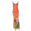 Casual Dresses InsLucky Summer Orange Rose Print Dress Women Elegant Birthday Party V Neck Sleeveless Slim A Line Camidress Beachwear