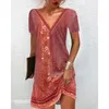 Sıradan Elbiseler İlkbahar/Yaz Kadınlar Elbise Retro Çiçek Baskı Zarif V-Gell Gevşek A-Line Vestidos Kadın Banliyö Külkü