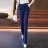 Kvinnors byxor 2024 Spring och Autumn Solid Color High midjeknappfickor Fashion Elastic Thin Straight Bootcut Casual Suit