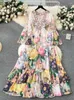 Повседневные платья модные праздничные цветочные каскадные оборки платье для торта женское сексуальное v -шея флакольная рукав цветочный принт.
