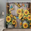 Cortinas de chuveiro cortina de girassol vintage Floral Farm Butterfly Plant Garden House