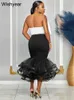 Urban Sexy Dresses Year Elegant Big Bow Organza Mermaid Prom White Tops och Midi Dress Set For Women Evening Birthday Cocktail Party Outfits T240510