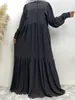 Vêtements ethniques Femmes musulmans du Moyen-Orient ABAYA LOBE STYLE CHIFFON LONGE Couleur solide Vêtements islamiques Dubaï Turquie Bouton A-Line T240510