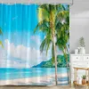 Cortinas de chuveiro cortina de praia oceânica litoral 3d ondas tropicais folhas solar cenário de barcos de pneuses de póstia de polyster decoração de banheiro