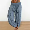 Pantalon féminin Femme Imprimé numérique Entre-crochet en liberté Basse taille solide Couleur solide plissée Retro Sport Yoga Harem Long Long pantalon