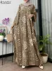 Vestido de moda muçulmano de roupas étnicas impressão bohemiana maxi long vestidos 2024 zanzea dubai vestido trkiye abaya escravo longo casual kaftan t240510