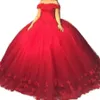 2022 3d Blumenblätter geschwollene Ballkleid Quinceanera Kleider von Schulter Tüll Schnürrücken Prinzessin Süße 16 Kleider Prom Party Festzug Kleider 233H