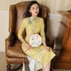 Robes de fête sweetxue féminine Cheongsam 2024 MODERNE SUMBRE Daily Girl chinois Style Jaune imprimé à moitié manches élégante Robe chic Femme