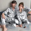 Parpyjamas Set Mens Pyjamas Lounge Långärmade pyjamas överdimensionerade PJ -byxor Satin Pyjamas Par Pajamas Silk Pyjamas 240511