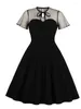 Partykleider Goth Spitze Frauen Kleid schwarz eine Linie Sommer 2024 Robe Femme hohe Taille Polka Punkt 50s 60s Swing Retro Vintage Slee Gothic Gothic