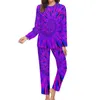 Women's Sleepwear Tie Dye Pajamas Female Purple And Blue Warm Spring 2 Pieces Room Oversize Set