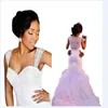 Major Beaded Sleeveless Mermaid Wedding Dresses Satin Organza See Through abiti da sposa Cap Chapel Train Ruffles Bridal Gowns 231g