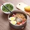 Servis rostfritt stål Runda lunchlåda Instant Noodle Bowl med handtag vuxen kantinfack