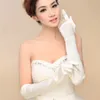 Vit satin bröllopshandskar över armbågens längd full finger brudhandskar kvinnor lång stil brud bröllop handskar 219x