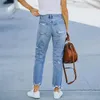 Women's Jeans Daily Casual Pencil Slim Fit Monkey Washed Vintage Denim Distressed Pants For Ladies