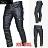 Pantalon pour hommes Pantalons de moto en cuir masculin avec poches de cargaison Pantalon de moto en cuir noir sans celtsl2405