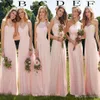 2019 Billiga rodnad långa brudtärklänningar Summer Boho Chiffon Bridesmaid Dress for Beach Prom Party Ruffles Wedding Gästklänningar Custom M 281L