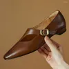 Casual schoenen dames echt lederen metalen gesp geworden teen slip-on flats single gradiënt kleur retro vrouwelijk vier seizoen