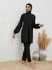 Etnische kleding 2024 Zomer Dubai Modeste Abaya 3 -delige set Black Burkini Muslim Mujer Swimwear Vrouwen met zwemkap gewaad Femme Musulmane kleding T240510