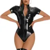 Taille plus taille brillante en cuir en PVC pour femmes Porno chaud exposant les dames formelles de latex de latex de latex à manches courtes