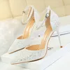 Sandalias de mujer de lentejuelas de lujo Pombas sexys de 7.5 cm 9.5cm tacones de aguja zapatos de fiesta de bodas con correa de tobillo sandale sandale sandale tamaño 35-40