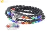 CSJA Natural Black Lava Rock Stone 108 Mala Beaded Bracelet Men AUM OM Jewelry Hamsa Hand Life Tree 7 Chakra Strand Bracelets F7094381209