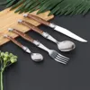 Jaswehome 4PCS Stainless Steak Knife Set Dinnerware Set ABS Wood Grain Handle Flatware Knife Fork Spoon Tableware 240429