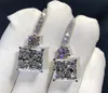 Victoria Luxury Jewelry 925 Sterling Silver Princess Cut White Topaz Platinum Plated CZ Diamond Dangle Earring Women Bridal Hook E8116365