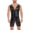 S-7xl Mens Sexy Bodys brillant entrejambe sans fermeture éclair ou ouvert à l'entreprise à manches courtes à manches courtes