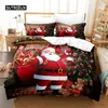 Bedding Sets Feliz Christmas Toupet Cover Santa Claus Snowman Red Set