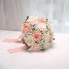 Dekorative Blumen Mariage Bouquet Hochzeit Braut Hand Halten Blumenband Rosa weiße Seidenhandgefertigte künstliche Rosen -Party -Accessoires