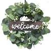 Decoratieve bloemen Groene eucalyptus krans met welkom teken kunstmatige lente zomer voor voordeur muur home decoraties