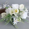 Dekorativa blommor bröllop buketter med band för brud vit konstgjord blomma
